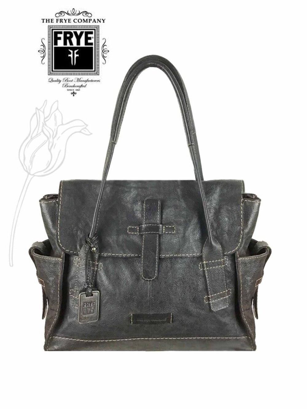 FYRE Black Distressed Leather Shoulder Bag